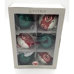 Vitbis Poland Handcrafted Glass Christmas Ornaments Set of 6 Festive Holiday